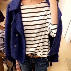 New Free People Cobalt Blue Wool Blend Short Pea Coat